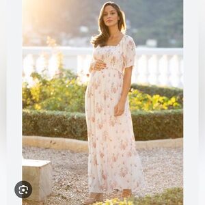 Seraphine Vintage Garden Florals Cream Maxi Maternity & Nursing Dress